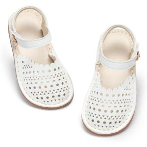 THEE BRON Toddler Girl Vintage Closed-Toe Sandals Genuine Leather Rustic Summer Shoes for 1-8 Years, Size 5-13(Aa556-celestial White)