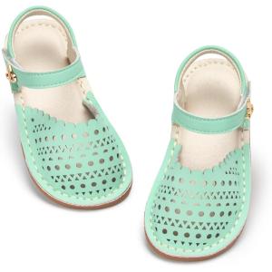 THEE BRON Toddler Girl Vintage Closed-Toe Sandals Genuine Leather Rustic Summer Shoes for 1-8 Years, Size 5-13(Aa556-mint Green)