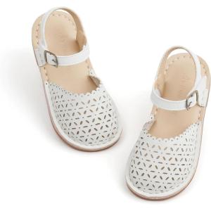 THEE BRON Toddler Girl Vintage Closed-Toe Sandals Genuine Leather Rustic Summer Shoes for 1-8 Years, Size 5-13(Tb2240-celestial White)