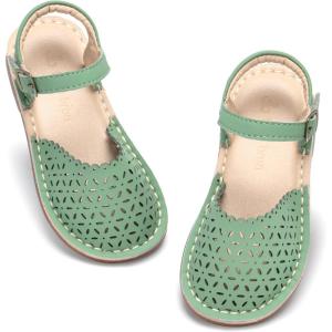 THEE BRON Toddler Girl Vintage Closed-Toe Sandals Genuine Leather Rustic Summer Shoes for 1-8 Years, Size 5-13(Tb2240-olive Green)