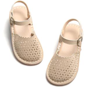 THEE BRON Toddler Girl Vintage Closed-Toe Sandals Genuine Leather Rustic Summer Shoes for 1-8 Years, Size 5-13(Tb2240-vanilla Beige)