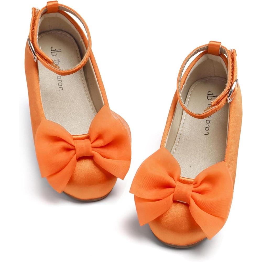 imageTHEE BRON Enchanting Bow Adorned Princess Flats for Toddler Girls Party Dress Up ShoesAf344chiffon Orange