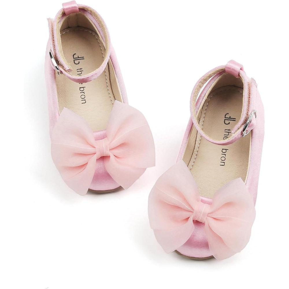imageTHEE BRON Enchanting Bow Adorned Princess Flats for Toddler Girls Party Dress Up ShoesAf344chiffon Pink