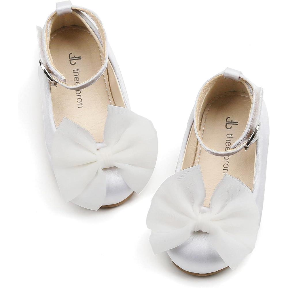 imageTHEE BRON Enchanting Bow Adorned Princess Flats for Toddler Girls Party Dress Up ShoesAf344chiffon White