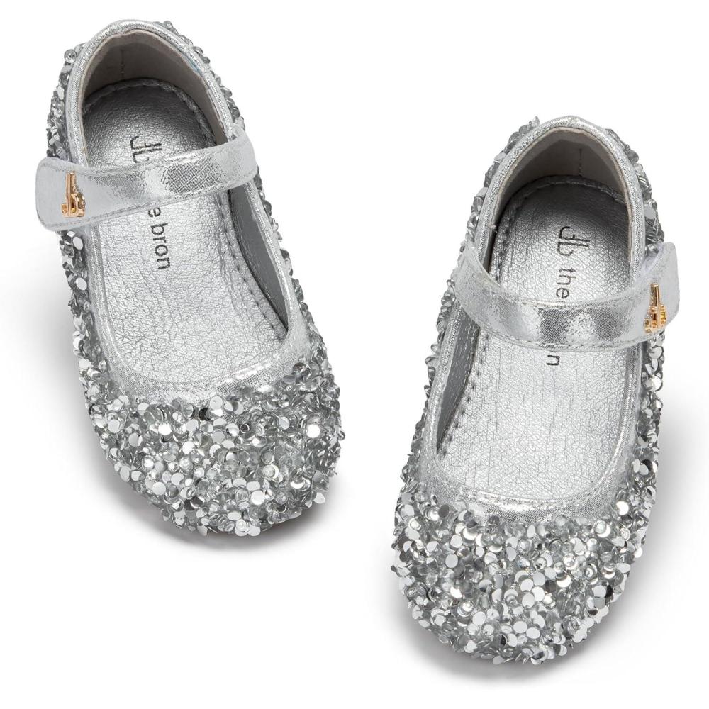 imageTHEE BRON Enchanting Bow Adorned Princess Flats for Toddler Girls Party Dress Up ShoesAf532glitter Silver
