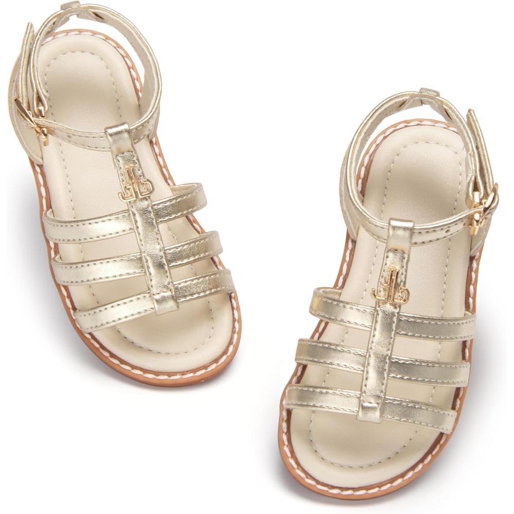 imageTHEE BRON Toddler Girls Gladiator Sandals  Cushioned Comfy Shoes for Princess Summer PlayAA514 ToddlerGold6M