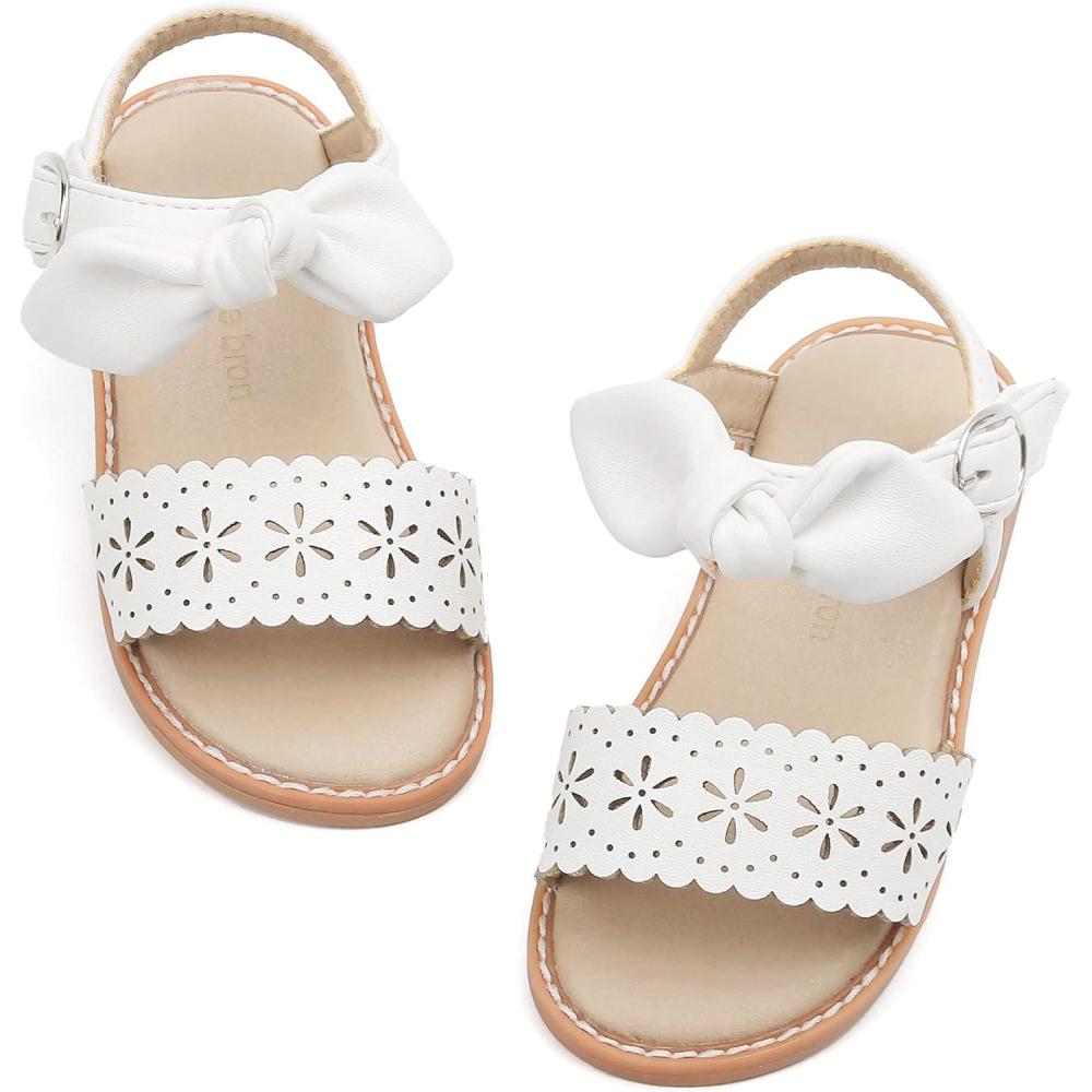 imageTHEE BRON Toddler Girls Sandals Wedding Flower Girl Dress Shoes Summer Open Toe FlatsAa303celestial White