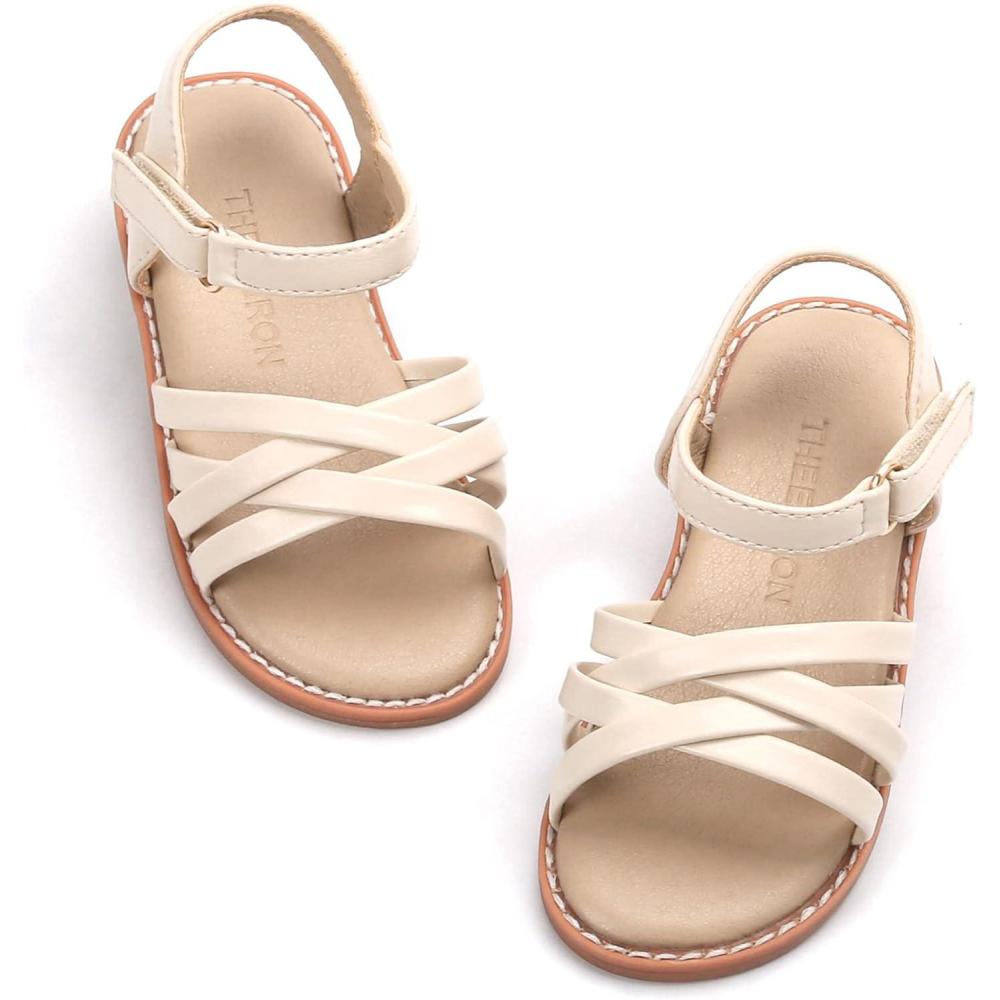 imageTHEE BRON Toddler Girls Sandals Wedding Flower Girl Dress Shoes Summer Open Toe FlatsAa304creamy Beige