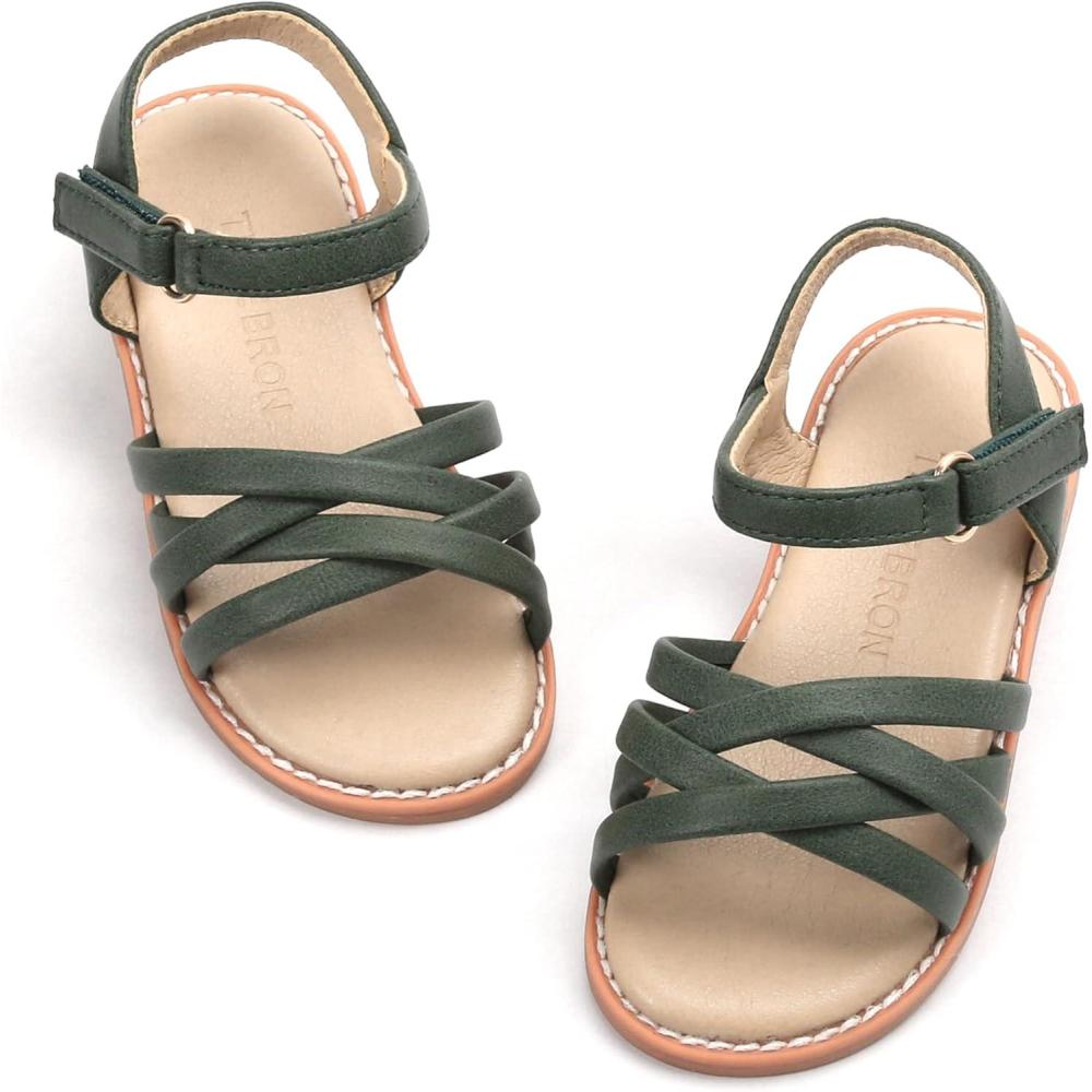 imageTHEE BRON Toddler Girls Sandals Wedding Flower Girl Dress Shoes Summer Open Toe FlatsAa304forest Green