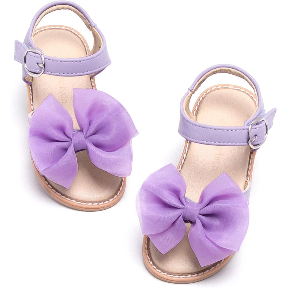 imageTHEE BRON Toddler Girls Sandals Wedding Flower Girl Dress Shoes Summer Open Toe FlatsAa318bowknot Purple
