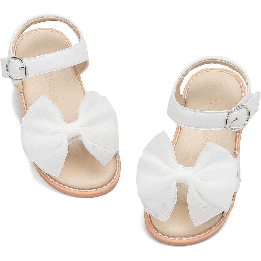 imageTHEE BRON Toddler Girls Sandals Wedding Flower Girl Dress Shoes Summer Open Toe FlatsAa318light Voile White