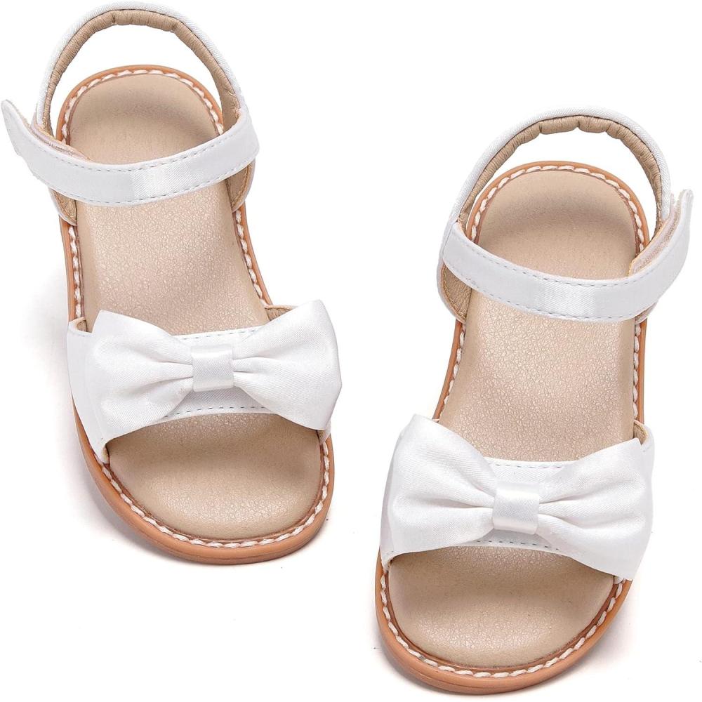 imageTHEE BRON Toddler Girls Sandals Wedding Flower Girl Dress Shoes Summer Open Toe FlatsAa378celestial White