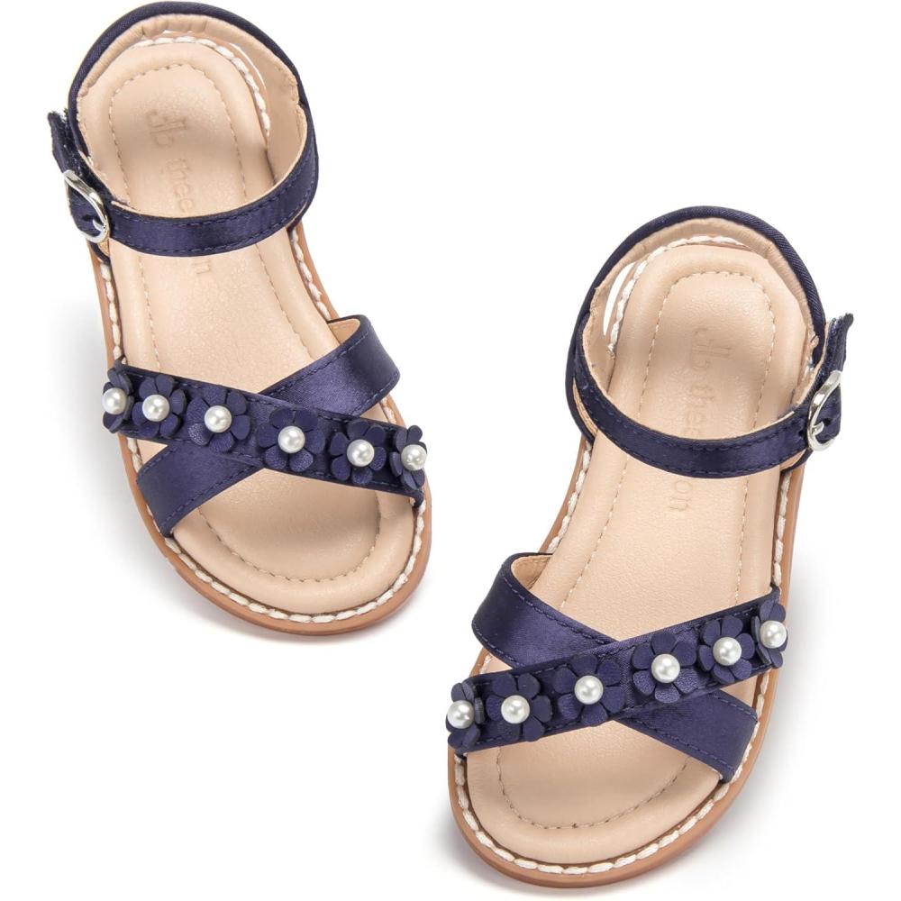 imageTHEE BRON Toddler Girls Sandals Wedding Flower Girl Dress Shoes Summer Open Toe FlatsAa516starlit Navy