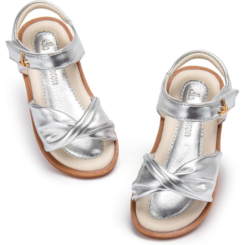 imageTHEE BRON Toddler Girls Sandals Wedding Flower Girl Dress Shoes Summer Open Toe FlatsAa534moonlit Silver