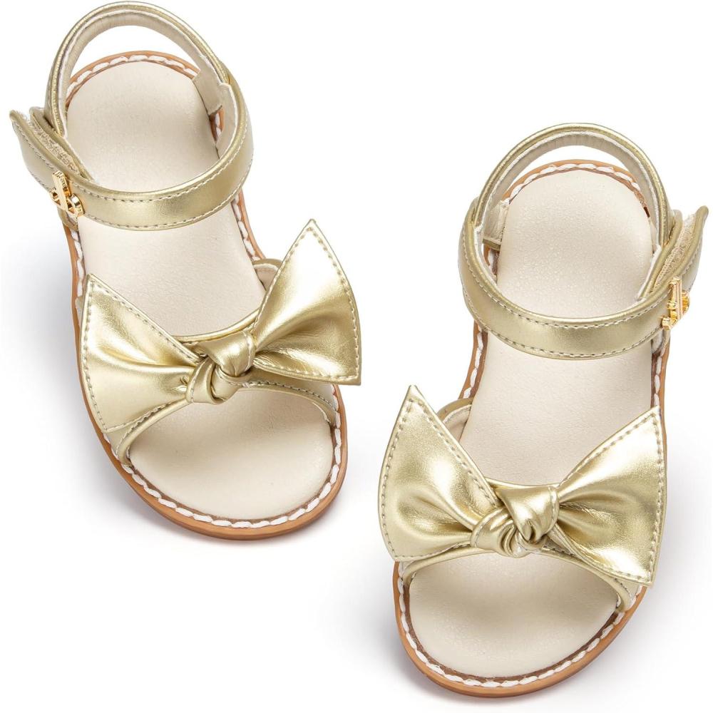 imageTHEE BRON Toddler Girls Sandals Wedding Flower Girl Dress Shoes Summer Open Toe FlatsAa546moonlit Gold
