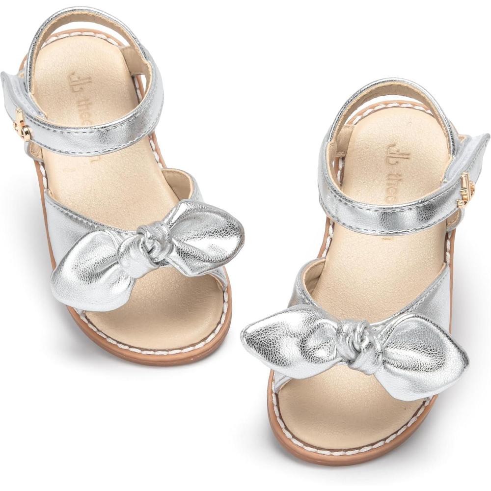 imageTHEE BRON Toddler Girls Sandals Wedding Flower Girl Dress Shoes Summer Open Toe FlatsAa562moonlit Silver