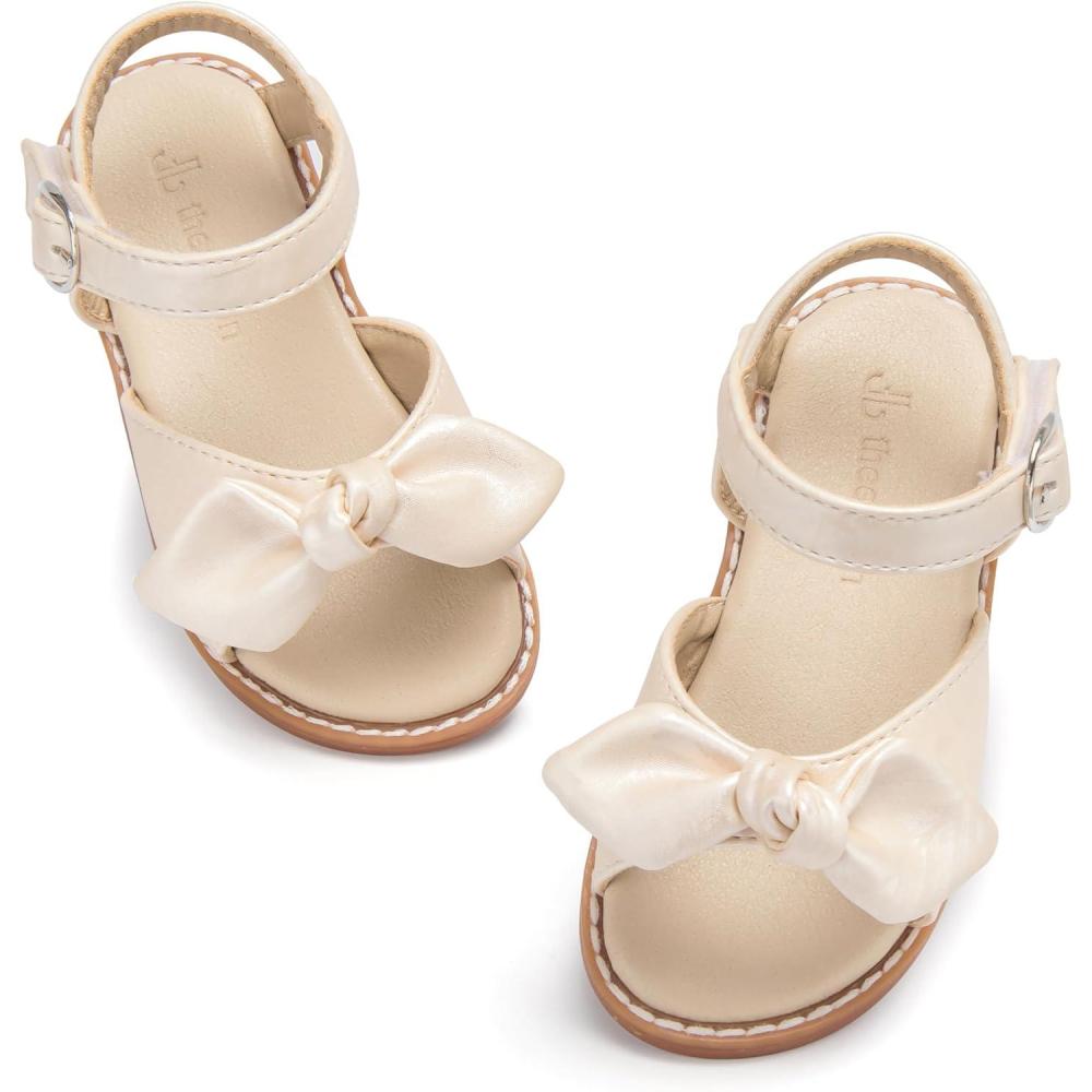 imageTHEE BRON Toddler Girls Sandals Wedding Flower Girl Dress Shoes Summer Open Toe FlatsTb503creamy Nude