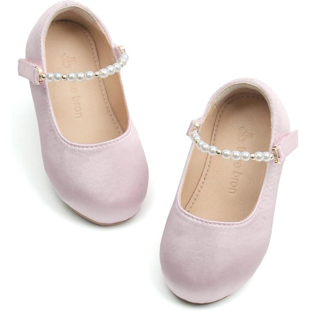 imageTHEE BRON Toddler Mary Janes Ballet Dress Flats Flower Girl Sparkly Pearl ShoesAf402blush Pink