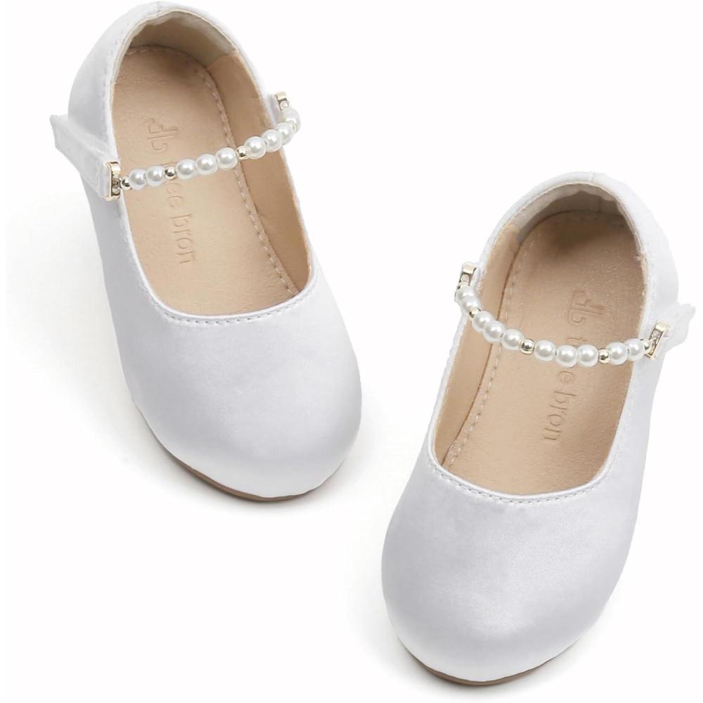 imageTHEE BRON Toddler Mary Janes Ballet Dress Flats Flower Girl Sparkly Pearl ShoesAf402pearl White