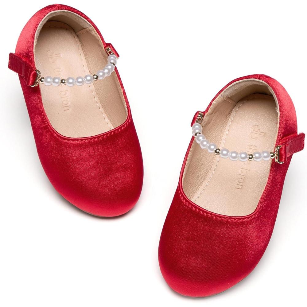 imageTHEE BRON Toddler Mary Janes Ballet Dress Flats Flower Girl Sparkly Pearl ShoesAf402ruby Red