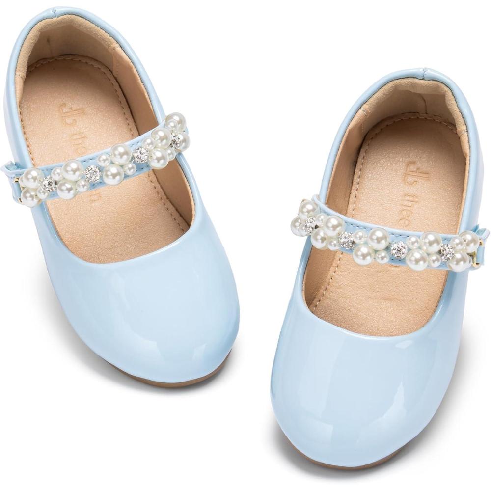 imageTHEE BRON Toddler Mary Janes Ballet Dress Flats Flower Girl Sparkly Pearl ShoesAf476frosty Blue