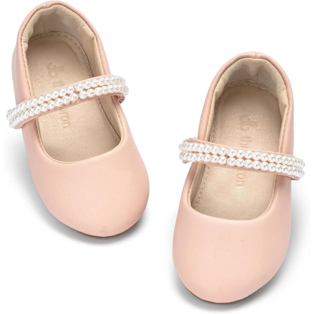 imageTHEE BRON Toddler Mary Janes Ballet Dress Flats Flower Girl Sparkly Pearl ShoesAf504peach Apricot