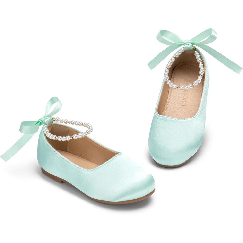 imageTHEE BRON Toddler Mary Janes Ballet Dress Flats Flower Girl Sparkly Pearl ShoesAf536mint Green