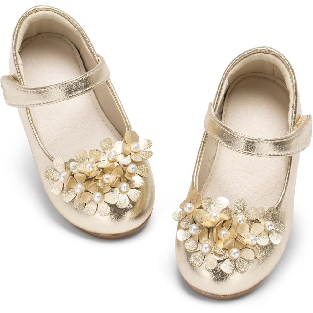 imageTHEE BRON Toddler Mary Janes Ballet Dress Flats Flower Girl Sparkly Pearl ShoesAf544aurora Gold