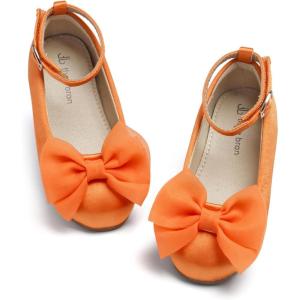 THEE BRON Enchanting Bow Adorned Princess Flats for Toddler Girls Party Dress Up Shoes(Af344-chiffon Orange)