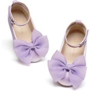 THEE BRON Enchanting Bow Adorned Princess Flats for Toddler Girls Party Dress Up Shoes(Af344-chiffon Purple)