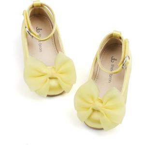 THEE BRON Enchanting Bow Adorned Princess Flats for Toddler Girls Party Dress Up Shoes(Af344-chiffon Yellow)