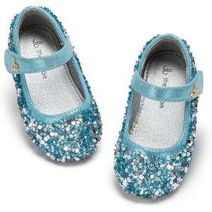 THEE BRON Enchanting Bow Adorned Princess Flats for Toddler Girls Party Dress Up Shoes(Af532-aqua Stardust Blue)