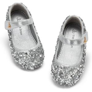 THEE BRON Enchanting Bow Adorned Princess Flats for Toddler Girls Party Dress Up Shoes(Af532-glitter Silver)