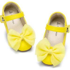 THEE BRON Enchanting Bow Adorned Princess Flats for Toddler Girls Party Dress Up Shoes(Af548-yellow)