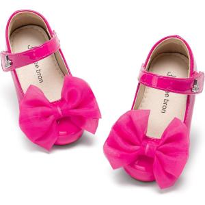 THEE BRON Enchanting Bow Adorned Princess Flats for Toddler Girls Party Dress Up Shoes(Af550p-chiffon Megenta)