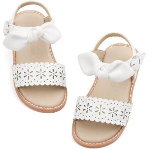 THEE BRON Toddler Girls Sandals Wedding Flower Girl Dress Shoes Summer Open Toe Flats(Aa303-celestial White)