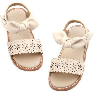THEE BRON Toddler Girls Sandals Wedding Flower Girl Dress Shoes Summer Open Toe Flats(Aa303-creamy Apricot)