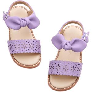 THEE BRON Toddler Girls Sandals Wedding Flower Girl Dress Shoes Summer Open Toe Flats(Aa303-lavender Purple)