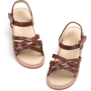 THEE BRON Toddler Girls Sandals Wedding Flower Girl Dress Shoes Summer Open Toe Flats(Aa304-chestnut Brown)