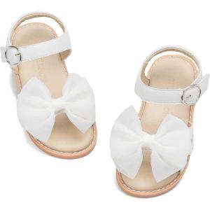 THEE BRON Toddler Girls Sandals Wedding Flower Girl Dress Shoes Summer Open Toe Flats(Aa318-light Voile White)