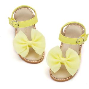 THEE BRON Toddler Girls Sandals Wedding Flower Girl Dress Shoes Summer Open Toe Flats(Aa318-sprite Yellow)