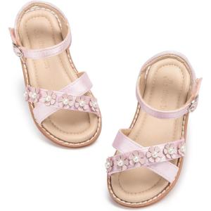 THEE BRON Toddler Girls Sandals Wedding Flower Girl Dress Shoes Summer Open Toe Flats(Aa516-blush Pink)