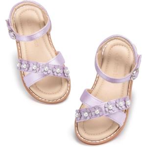 THEE BRON Toddler Girls Sandals Wedding Flower Girl Dress Shoes Summer Open Toe Flats(Aa516-lavender Purple)