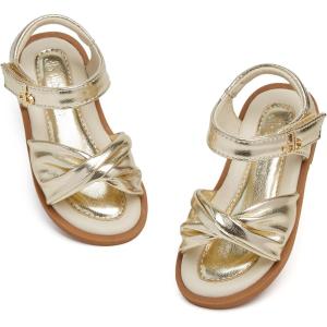 THEE BRON Toddler Girls Sandals Wedding Flower Girl Dress Shoes Summer Open Toe Flats(Aa534-moonlit Gold)
