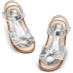 THEE BRON Toddler Girls Sandals Wedding Flower Girl Dress Shoes Summer Open Toe Flats(Aa534-moonlit Silver)