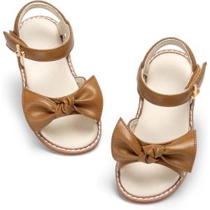 THEE BRON Toddler Girls Sandals Wedding Flower Girl Dress Shoes Summer Open Toe Flats(Aa546-chestnut Brown)