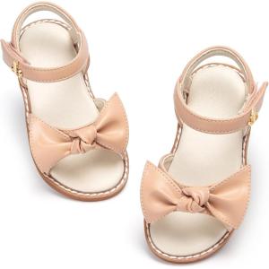 THEE BRON Toddler Girls Sandals Wedding Flower Girl Dress Shoes Summer Open Toe Flats(Aa546-moonlight Nude)