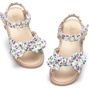THEE BRON Toddler Girls Sandals Wedding Flower Girl Dress Shoes Summer Open Toe Flats(Aa562-floral Multi)