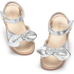 THEE BRON Toddler Girls Sandals Wedding Flower Girl Dress Shoes Summer Open Toe Flats(Aa562-moonlit Silver)