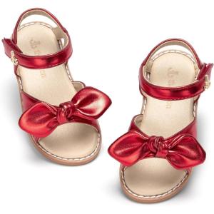 THEE BRON Toddler Girls Sandals Wedding Flower Girl Dress Shoes Summer Open Toe Flats(Aa562-ruby Red)